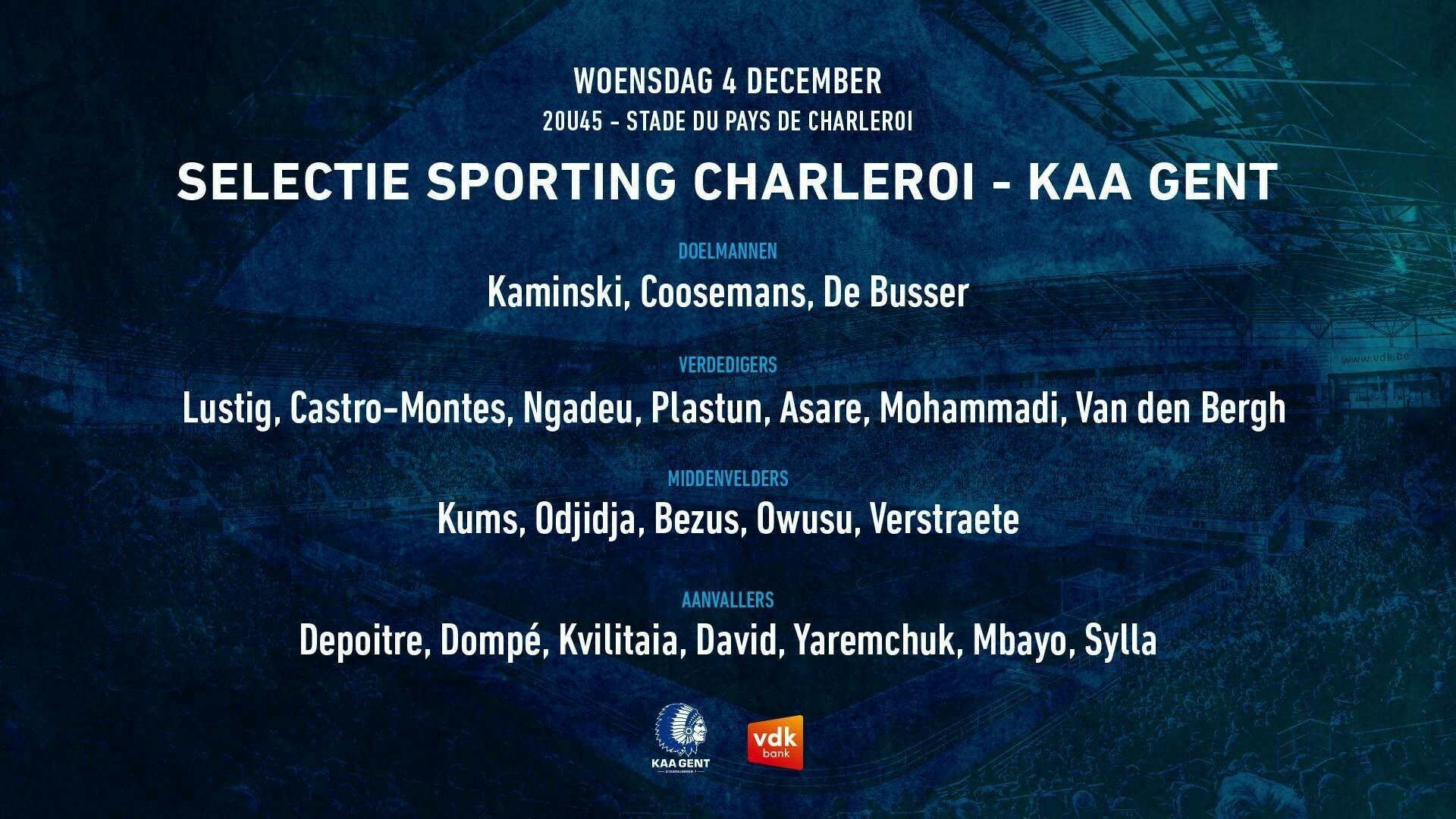 Selectie Sporting Charleroi - KAA Gent